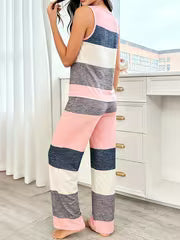Women's Pajama Set Sleepwear Pink&Blue Striped Loungewear Comfy 2pcs Set Loose Casual Loungewear Outfit for — view 3