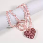 Retro Bohemian Sparkling Heart Pendant Necklace with Rhinestone Decoration Perfect Valentine'S Day Gift for — view 4