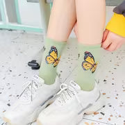 6 Pairs of Women'S Butterfly Print Mid-Calf Socks in a Variety of Colors. Made from Soft, Stretchy Fabric, They — view 5