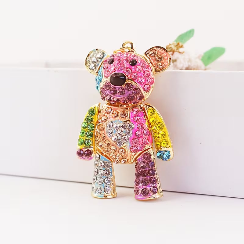 Cute Colorful Patchwork Bear Animal Rhinestone Car Keychain Key Ring Key Fob Gift Pendant for Girlfriend — view 10