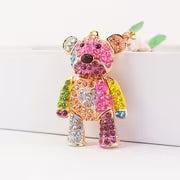 Cute Colorful Patchwork Bear Animal Rhinestone Car Keychain Key Ring Key Fob Gift Pendant for Girlfriend — view 2