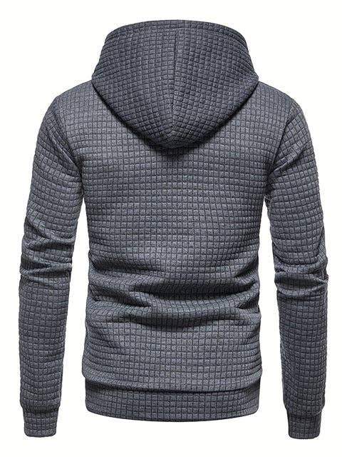 Waffle Pattern Solid Hoodie, Cool Hoodies For Men, Men's Casual Pullover Hooded Sweatshirt with Kangaroo Pocket Streetwear For Winter Fall, As Gifts