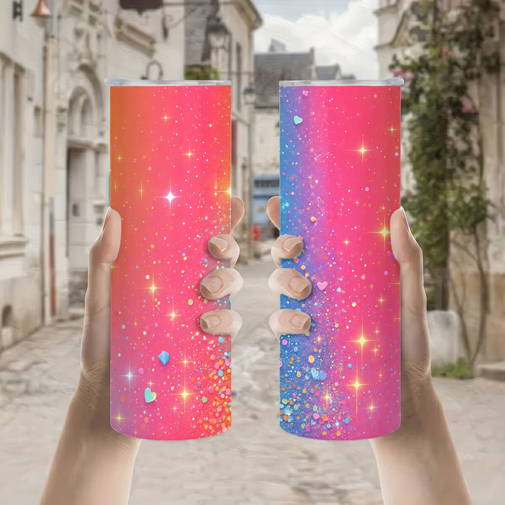 1pc 20oz Rainbow Sparkle Heart Glitter Pattern Stainless Steel Insulated Tumblers Coffee Office Travel Mug with Lid Cup Daily Use Leakproof And Bpa Free Keep Drink Hot And Cold Ideal Gift for Friends Family Colleagues on Birthday Christmas Valentine