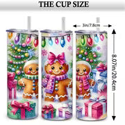 1pc of a 20 Oz Stainless Steel Insulated Tumbler Featuring an Adorable Gingerbread And Christmas Tree Gift Box — view 5