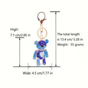 Cute Colorful Patchwork Bear Animal Rhinestone Car Keychain Key Ring Key Fob Gift Pendant for Girlfriend — view 7