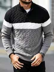JANE DRESSINGLOG Men's Business and Leisure Style Half High Collar Color Blocked Twisted Flower Knitted Sweater — view 1