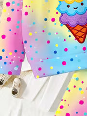 [Girls' Sweatshirt & Pants Set] Girls' Casual 2pcs Set - Round Neck Multicolor Gradient Polka Dot Cartoon Ice — view 5
