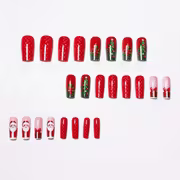 47pcs Long Square Press on Nails - Glossy Fake Nails with Christmas Red Aesthetic, Santa, Christmas Tree & Gift — view 3