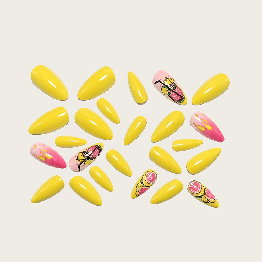 24pcs of Medium-Sized Almond-Shaped Manicure Sets. Summer Fruit Drink Theme Manicure Nail Sets. Dopamine Wearable Fake Nails. Energized And Vibrant Style Manicure. Press-On Nails. High-Gloss Manicure Stickers. Detachable Nail Stickers