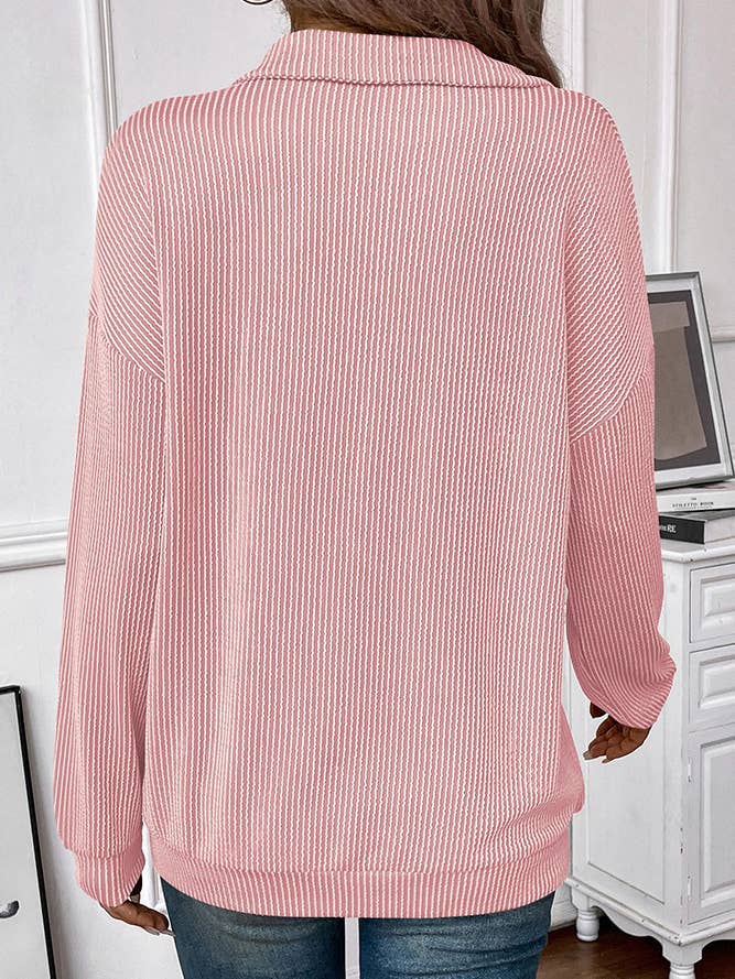 Zipper Turndown Collar Long Sleeves Sweatshirt ASJP102