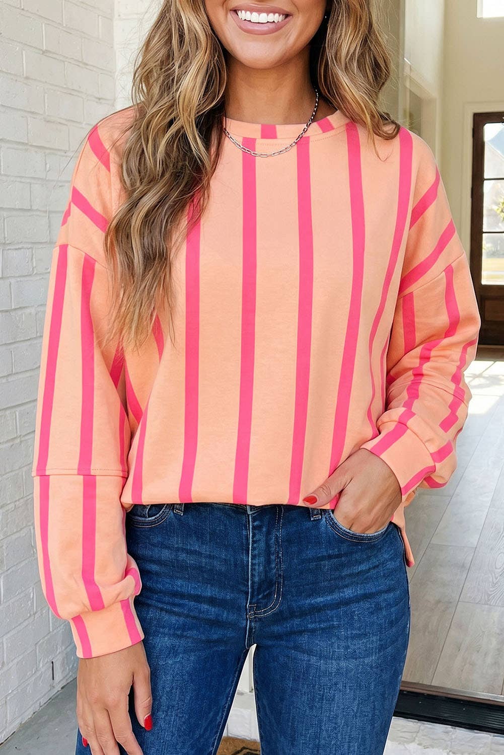 Las-Live Striped Patchwork Casual Shift Sweatshirt (S-Xl)
