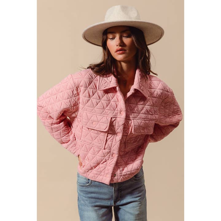 Triangle Quilting Stitch Button Up Knit Jacket