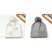 2pcs/1pc Unisex Fall Winter Snowflake Rhinestone Beanie - Fuzzy Pom Beanie, Warm Cold Weather Skull Cap for Men — view 15