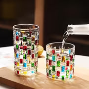 6pcs Hand-Painted Glass Woven Cups with Lip-Friendly Rim & Colorful Square Lattice - Suitable for Water — view 9