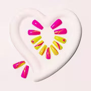 24pcs Bright Pink & Yellow Ombre Press-On Nails with Heart Designs – Medium Ballet Shape, Glossy Finish, Elegant — view 2