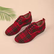 Women's All-Season Fashion Wedge Lace-Up Plaid Loafers, Women Shoes — view 5