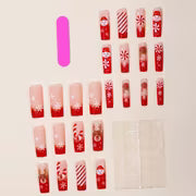 24pcs Winter Christmas Press-On Nails Suitable for Hands & Feet - Red Gradient Snowman Reindeer Snowflake Candy — view 3