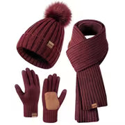 Winter Beanie Hat Scarf Gloves Set for Women, Womens Beanie with Pom Pom Long Scarf Neck Warmer Touchscreen — view 3