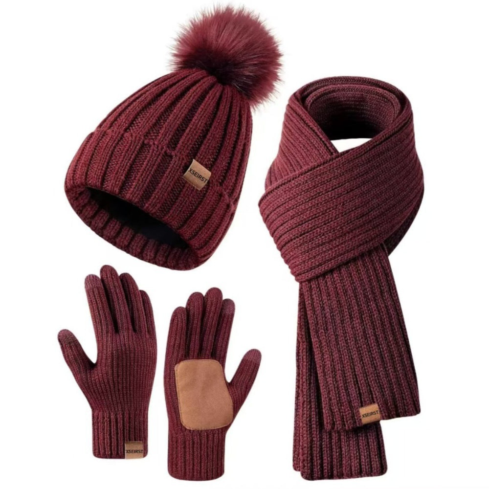 Winter Beanie Hat Scarf Gloves Set for Women