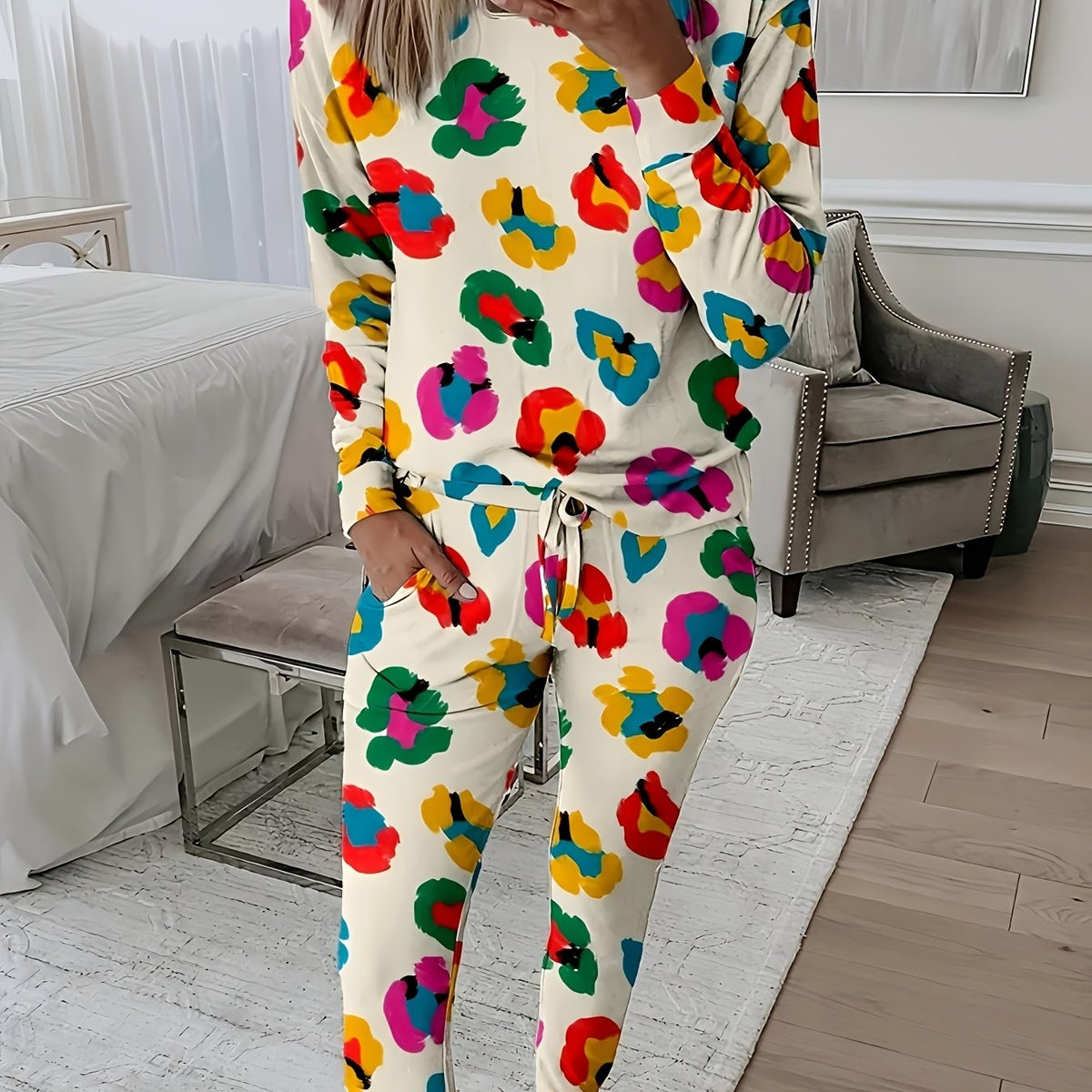 Women'S Spring And Autumn Home Wear Pajamas Two-Piece Set