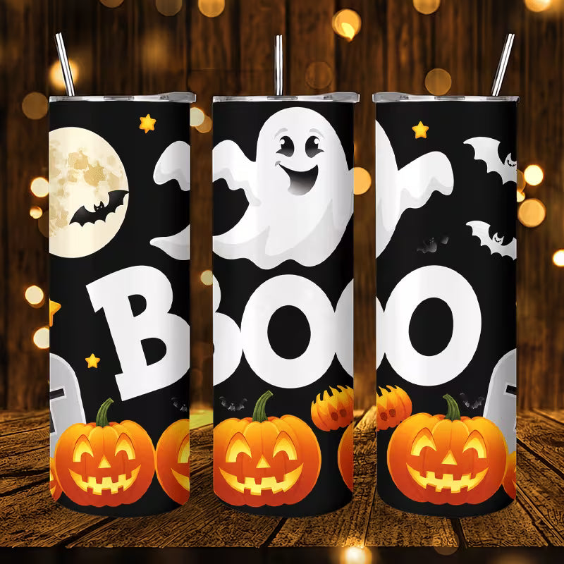 1pc 20Oz Halloween Ghost Boo Pumpkin Moon Bat Graveyard Stainless Steel Insulated Tumbler Coffee Office Travel — view 7