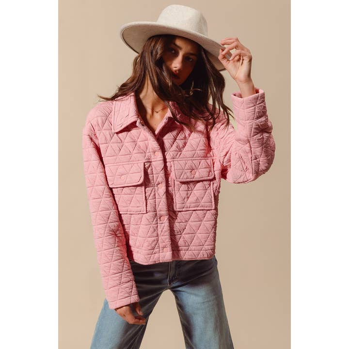 Triangle Quilting Stitch Button Up Knit Jacket