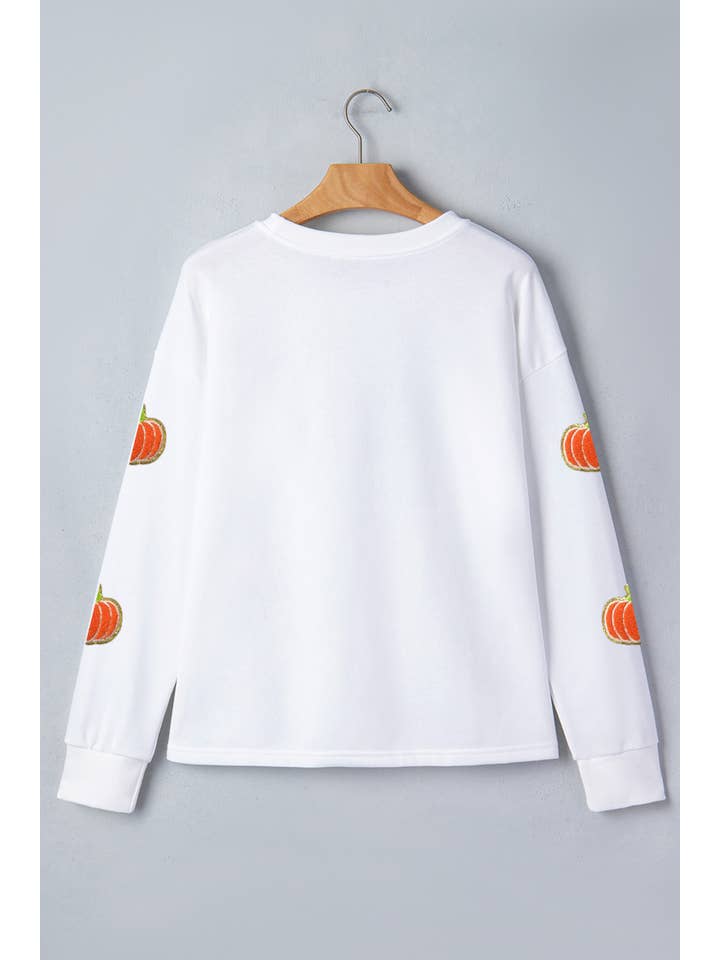 Las Fall Glitter Chenille Pumpkin Sweatshirt (S-Xl)