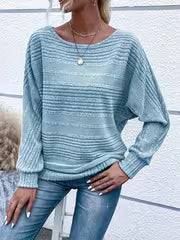 Women'S Batwing Sleeve Sweater, Soft Loose Fit Round Neck Solid Color Long Sleeve Top, Fall Winter Casual — view 3