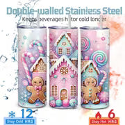 One 20 Oz Mikenda Stainless Steel Tumbler Featuring a Charming Gingerbread And Candy House Design, Equipped with — view 5