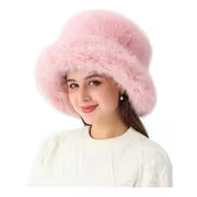 LA CARRIE Women's Fuzzy Wide Brim Faux Bucket Hat Winter Warmer Fisherman Cap — view 3
