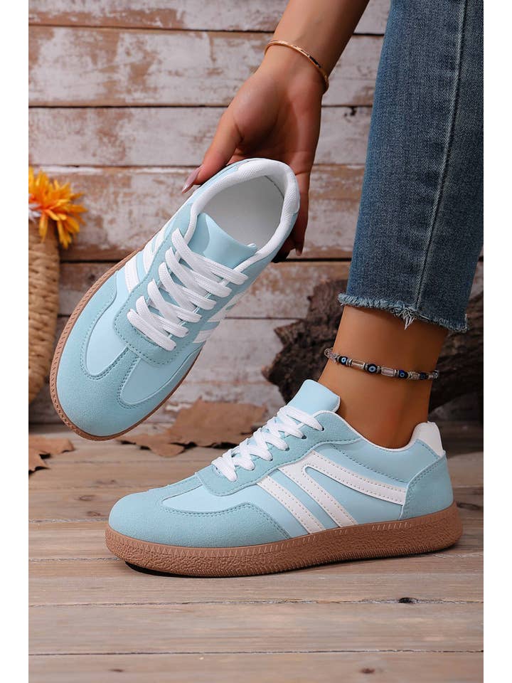 Faux Suede Pu Leather Color Block Patchwork Lace-Up Shoes