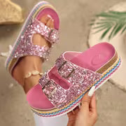 Women's Elegant Rhinestone-Decorated Thick Platform - Slip-On Open-Toe Beach Slippers with Cushioned Sole — view 8