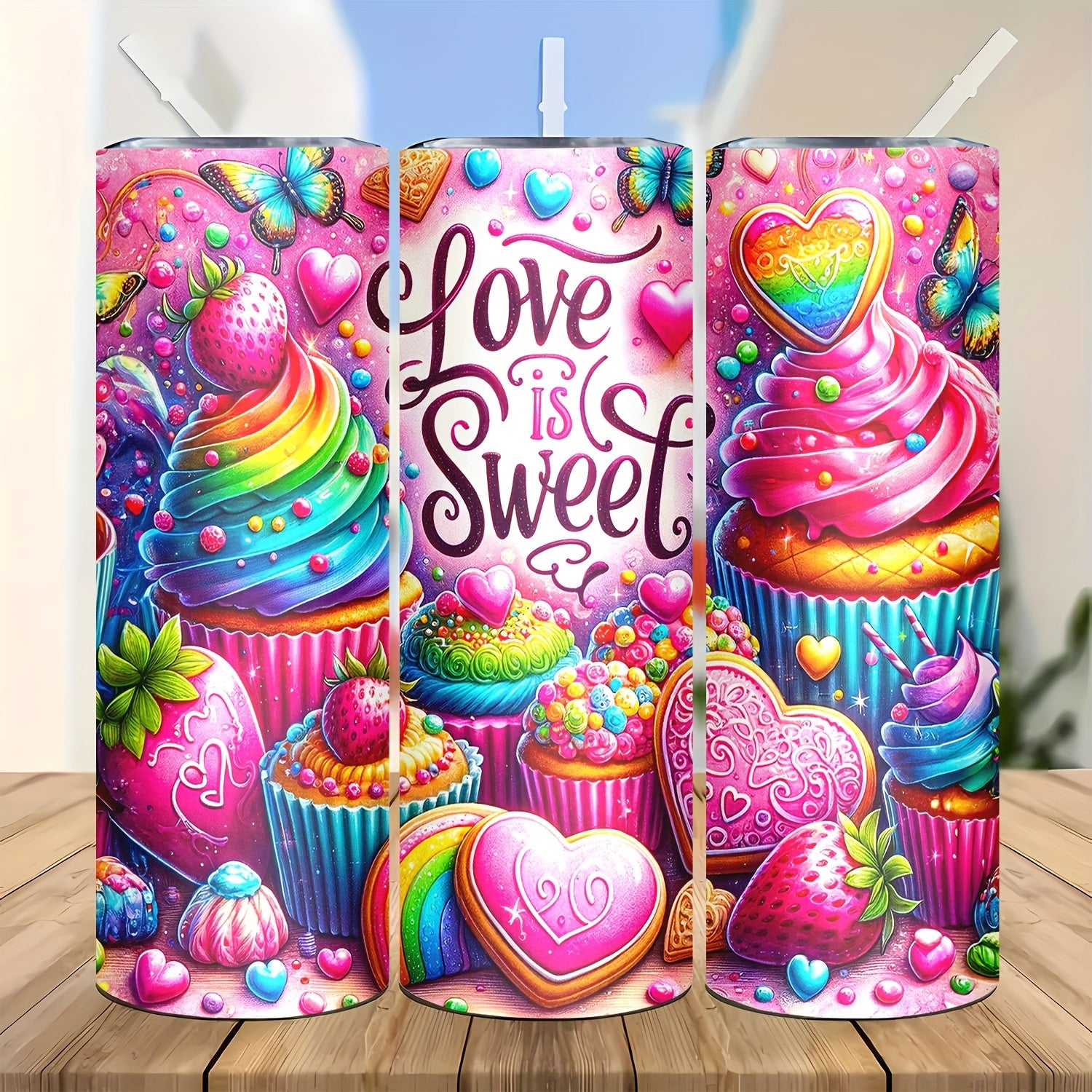 20oz "Love is Sweet" Stainless Steel Water Bottle - Double Wall Insulated, PVC Free, Round Shape, Portable with Lid for Hot and Cold Drinks - For Men & Women - Ideal for Home, Travel, Sports - Perfect Gift for Mom, Lover, Relatives, Sisters, Friends
