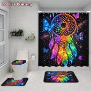 2D Flat, 2D Flat 4pcs Rainbow Dream Catcher Shower Curtain Set, Luminous Colorful Butterfly Rose Galaxy Bathroom — view 8