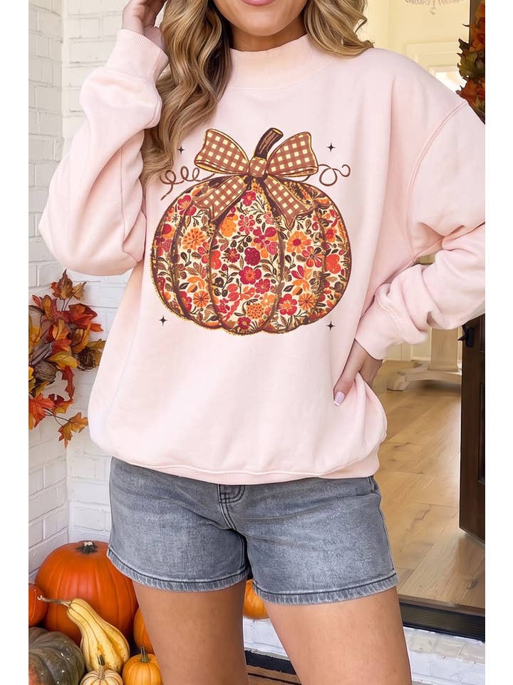 Las Fall Floral Pumpkin Mock Neck Sweatshirt (S-Xl)