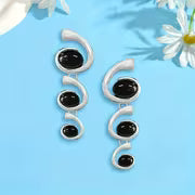 1 Pair Of Fashionable Three-layer Spiral Hanging Earrings, Black Acrylic Arranged In Sizes, Three-dimensional — view 2