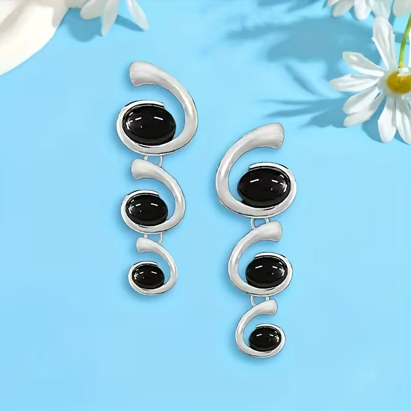 1 Pair Of Fashionable Three-layer Spiral Hanging Earrings, Black Acrylic Arranged In Sizes, Three-dimensional — view 6