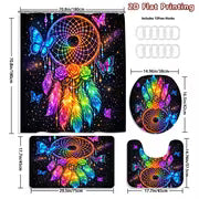 2D Flat, 2D Flat 4pcs Rainbow Dream Catcher Shower Curtain Set, Luminous Colorful Butterfly Rose Galaxy Bathroom — view 4