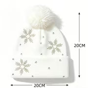 2pcs/1pc Unisex Fall Winter Snowflake Rhinestone Beanie - Fuzzy Pom Beanie, Warm Cold Weather Skull Cap for Men — view 4