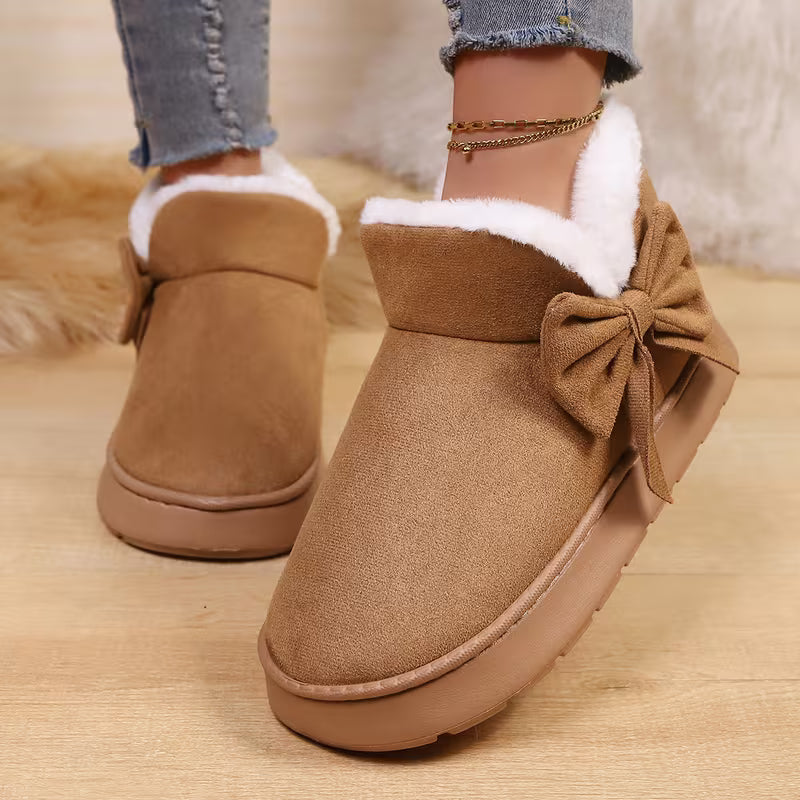 BUSYLION Women'S Bow Decor Short Snow Boots Fleece Warm Lining Thick Platform Sole Solid Color Casual Winter — view 7