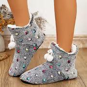 Women'S Indoor Slippers - V-Neck Colorful Polka Dot Plush Short Boots - Autumn/Winter Fleece Warm Boots — view 2