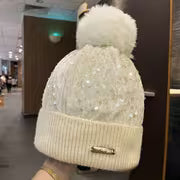 Autumn and Winter Sequins with Balls and Yarn Hats Fashion Winter Outdoor Warmth Hats Skiing Cold Hats — view 3