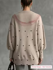 [Lightweight Sweater] Fashion Women'S Long Sleeve Pullover, Round Neck Design, Bow Heart Print, Lantern Long — view 4