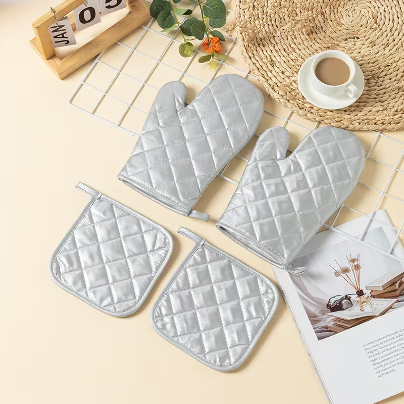 4Pcs Oven Mitts with Pot Holders， Heat Resistant Cotton Microwave Gloves， Kitchen Mitts for Baking Cooking BBQ — view 10