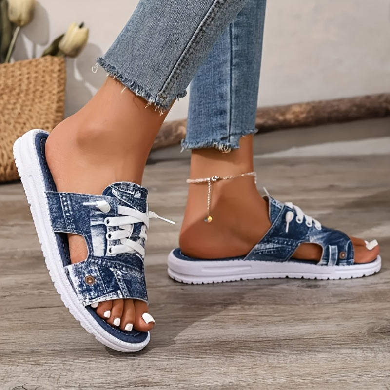 New Home Casual Flat Slippers Comfortable Outdoor Straight-Toe Shoes Large Size Lace-Up Foreign Trade Trendy, Women Shoes