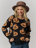 Halloween Pumpkin Print Knit Sweater - LESW4528 — view 1