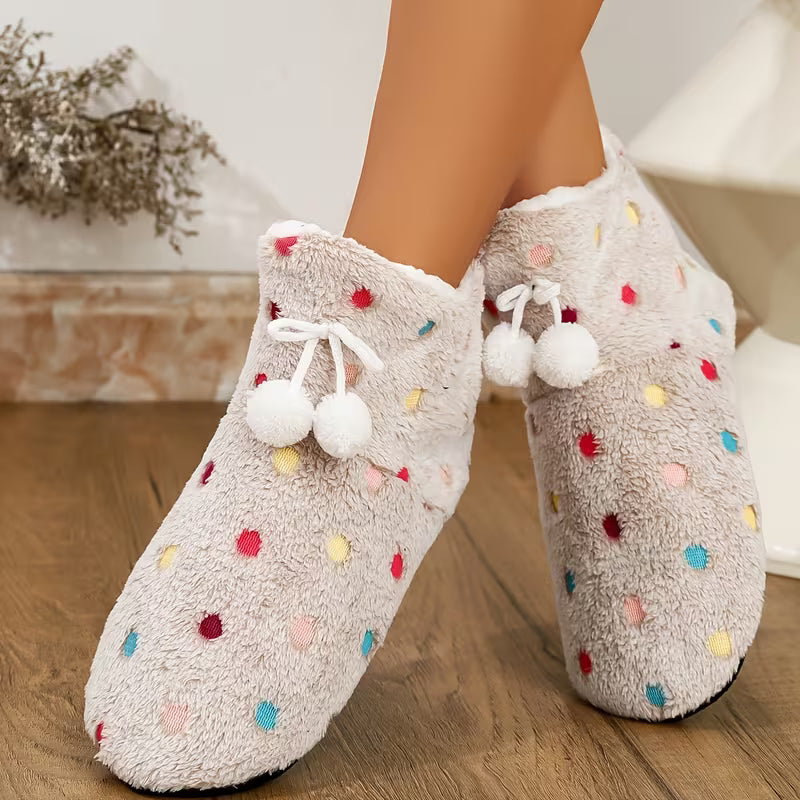 Women'S Indoor Slippers - V-Neck Colorful Polka Dot Plush Short Boots - Autumn/Winter Fleece Warm Boots — view 13