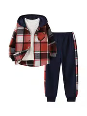 2pcs Autumn And Winter Boys' Fashion Set: Hooded Plaid Shirt + Jogger Pants, Trendy Casual Outdoor Sportswear — view 13