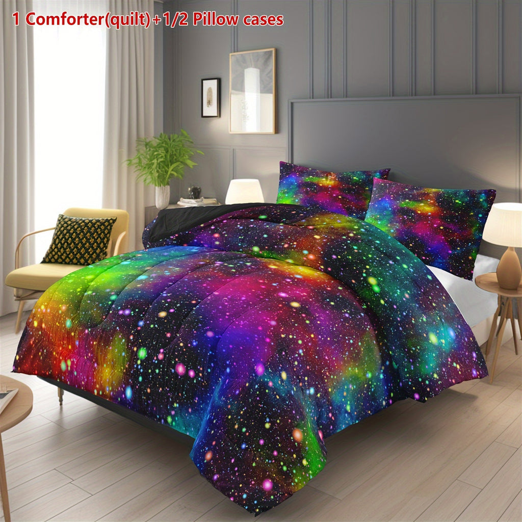 2/3pcs Rainbow Galaxy Printed Comfortable Comforter Set