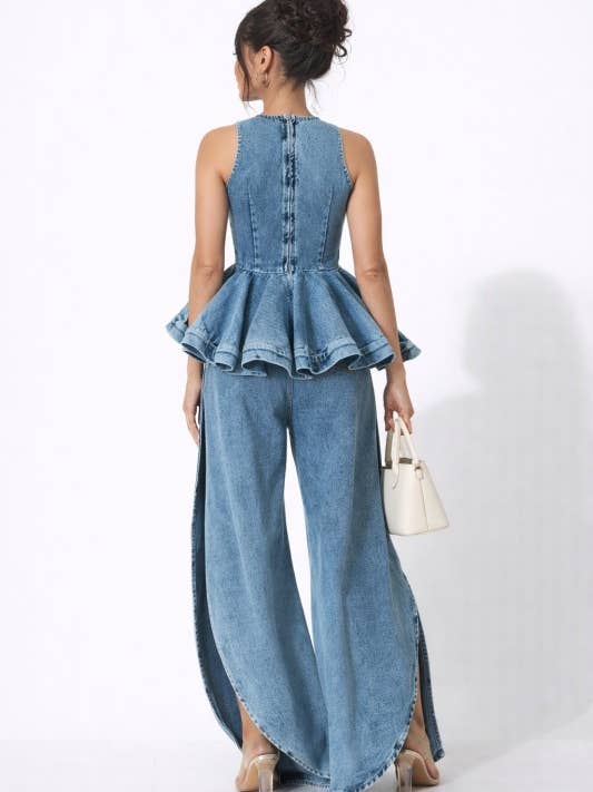 Washed Denim Barrel Jean with Side Slits